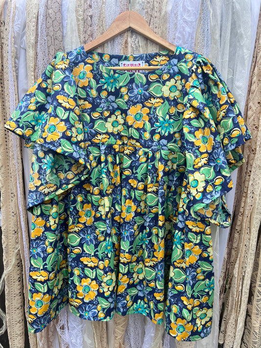 'Leonie' Retro Floral Angel Sleeve Tunic