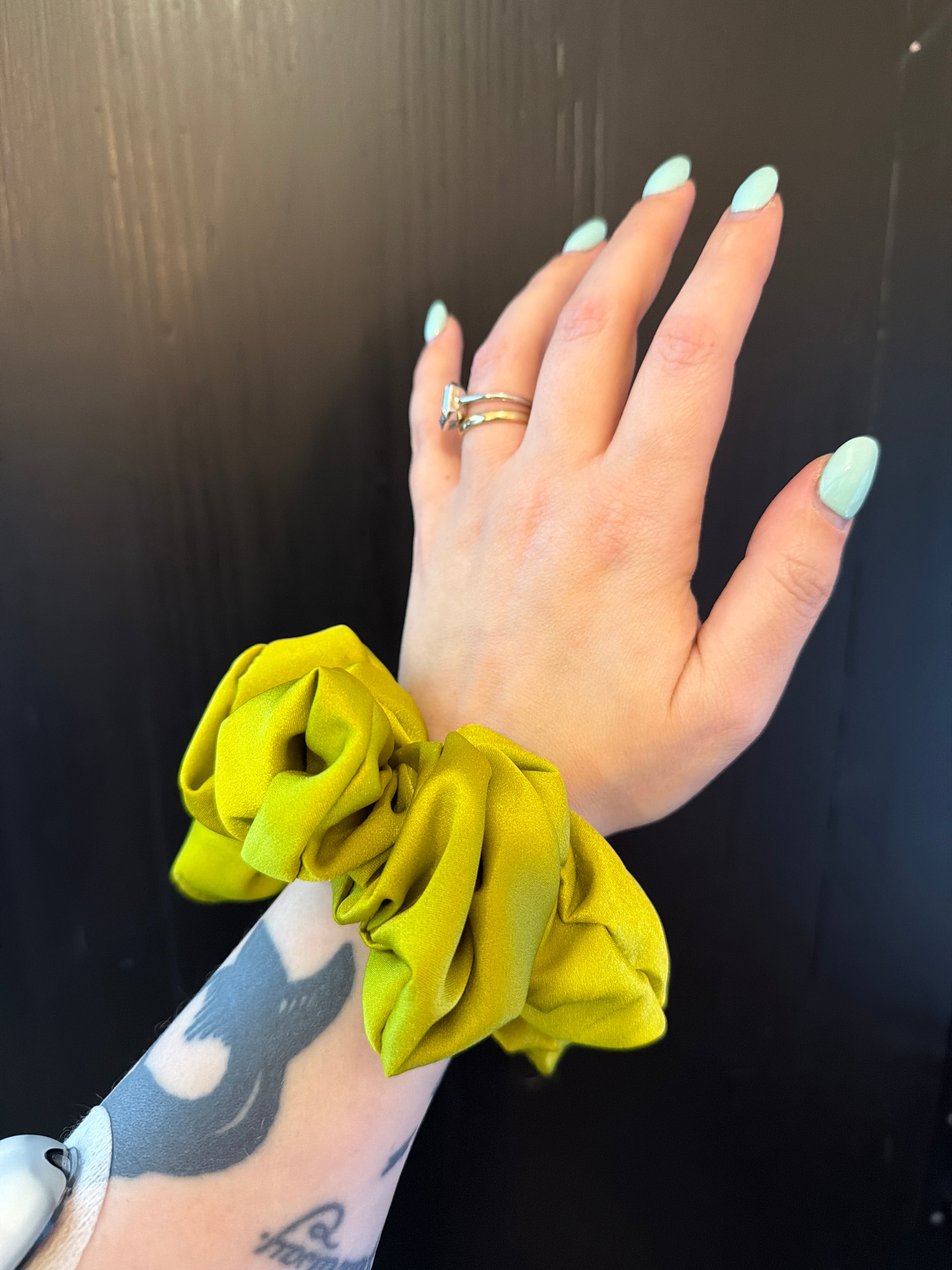 Chartreuse Satin Scrunchie