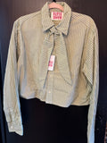 Green Stripe Tie Neck Reworked Blouse- L