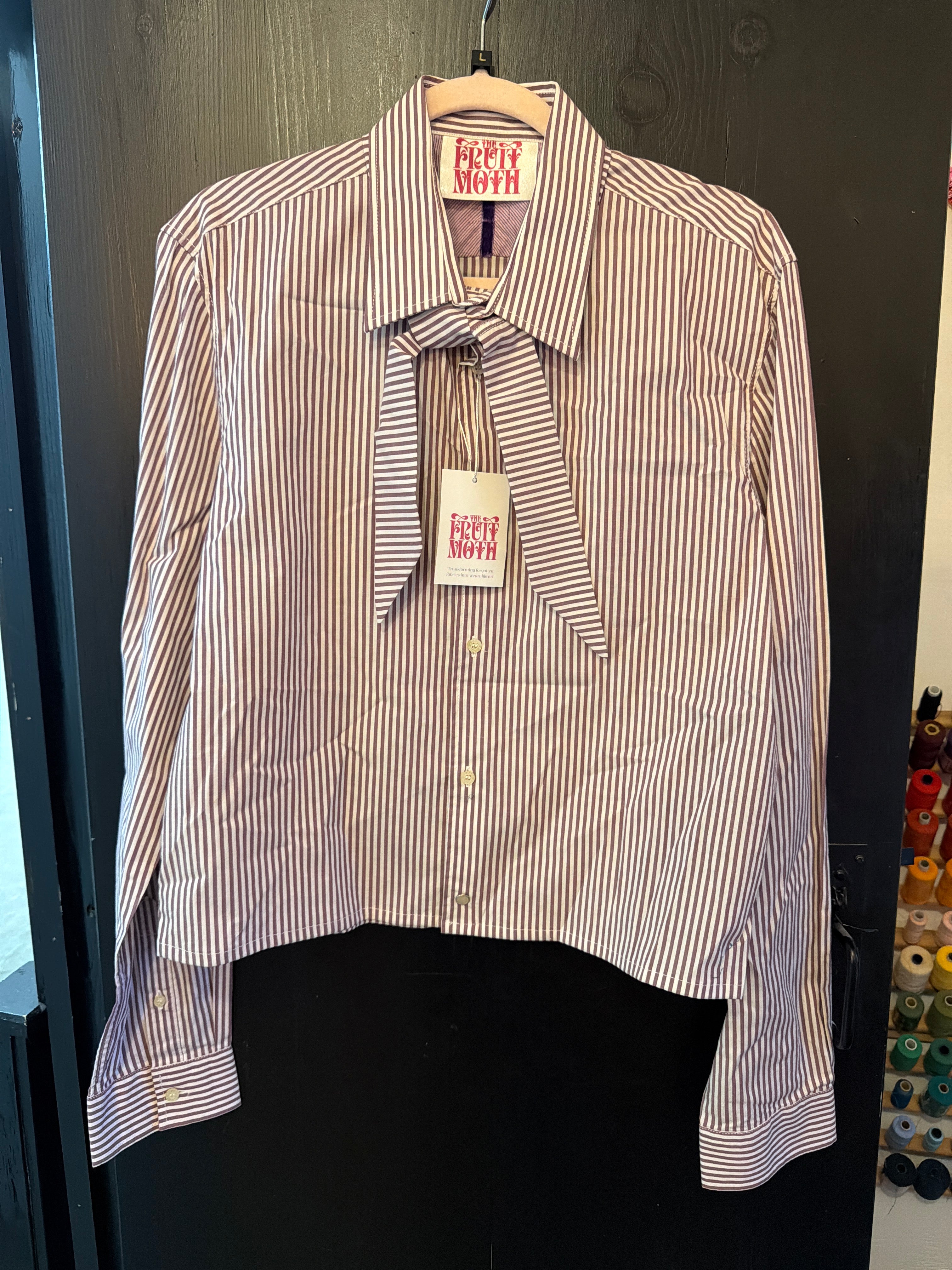 Stripe Tie Neck Reworked Blouse- L