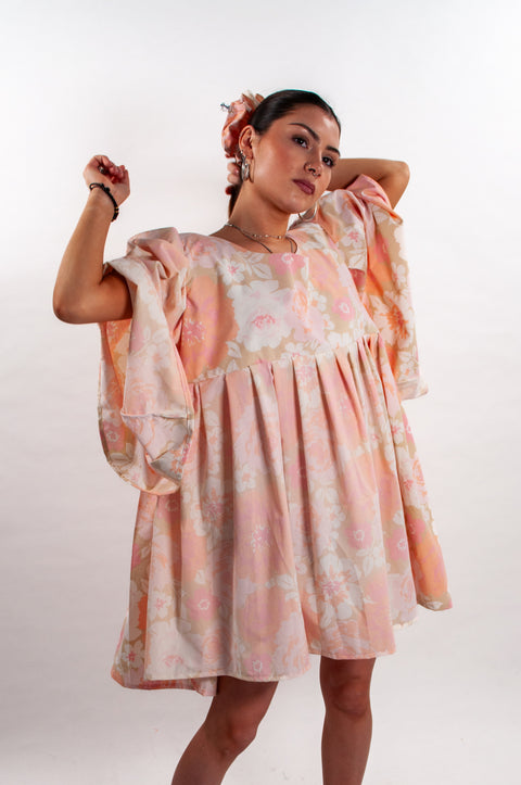 Amelia Peach Pastel Floral Smock Dress