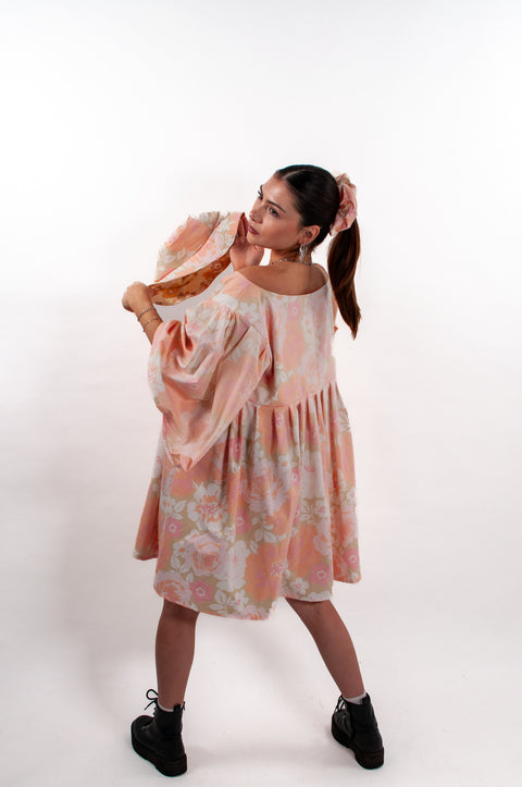 Amelia Peach Pastel Floral Smock Dress
