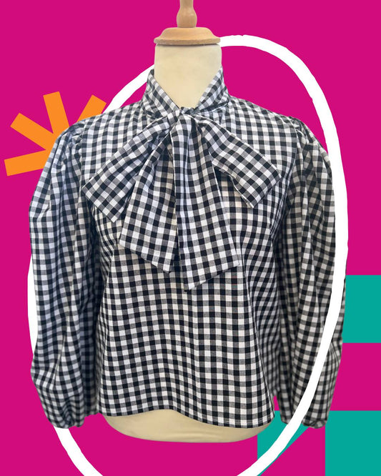 Aurelia Pussybow Blouse in Monochrome Gingham