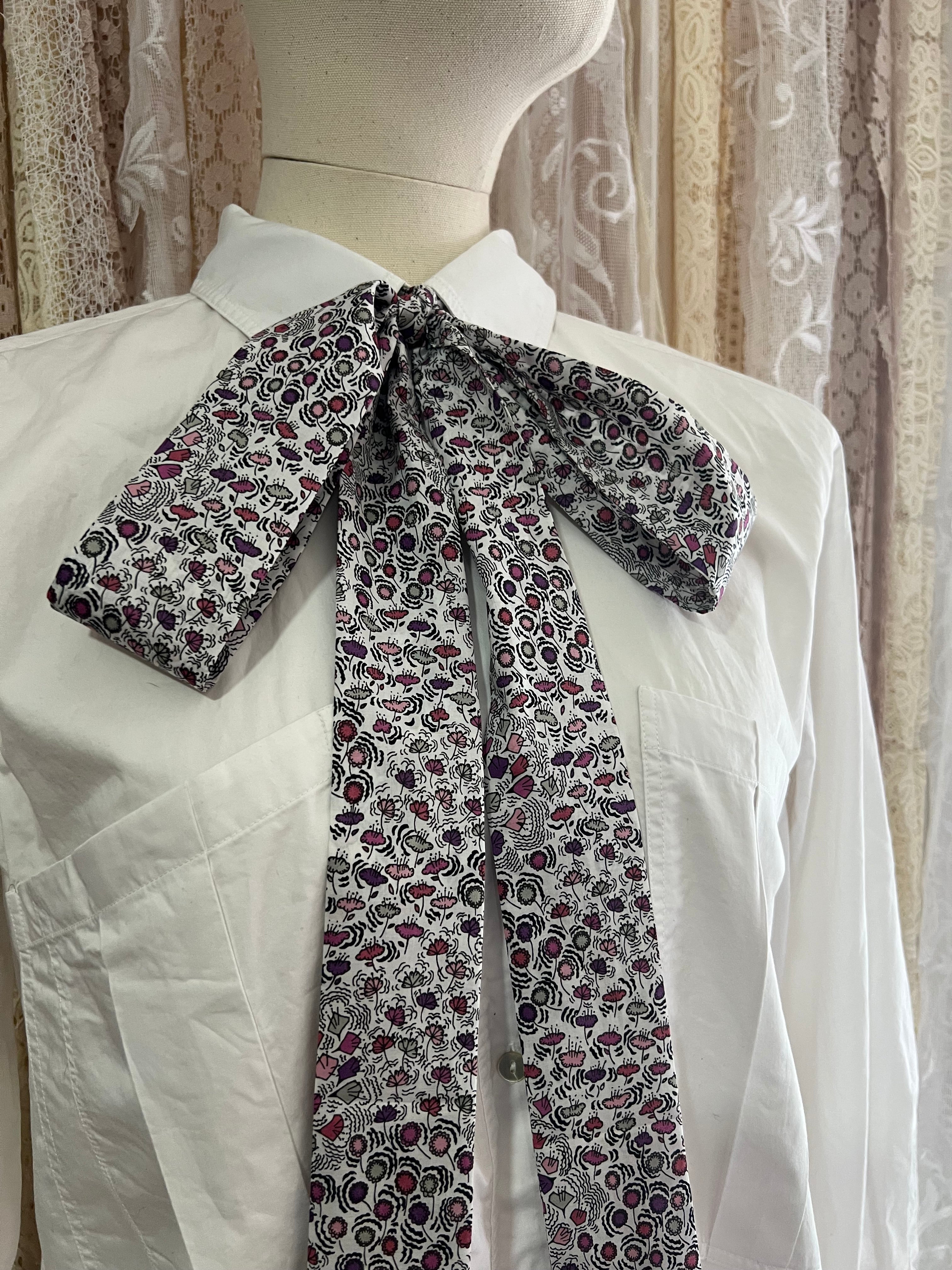 Whimsical Bloom Purple Pussybow Tie Collar