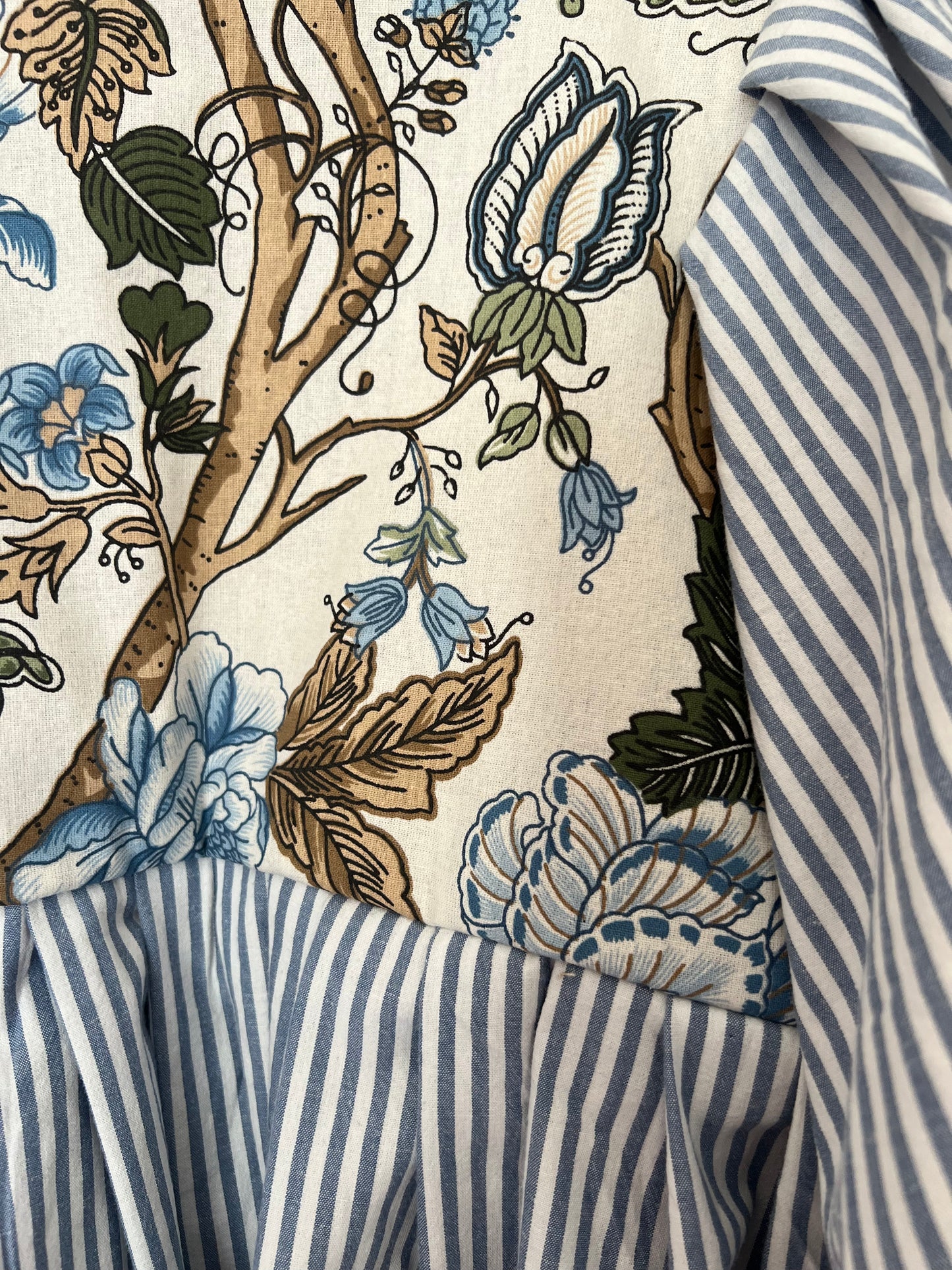 Striped fabric with floral and leaf pattern