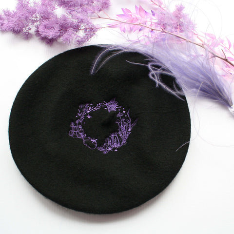 Black Magic Crystal Wreath Embroidered Beret