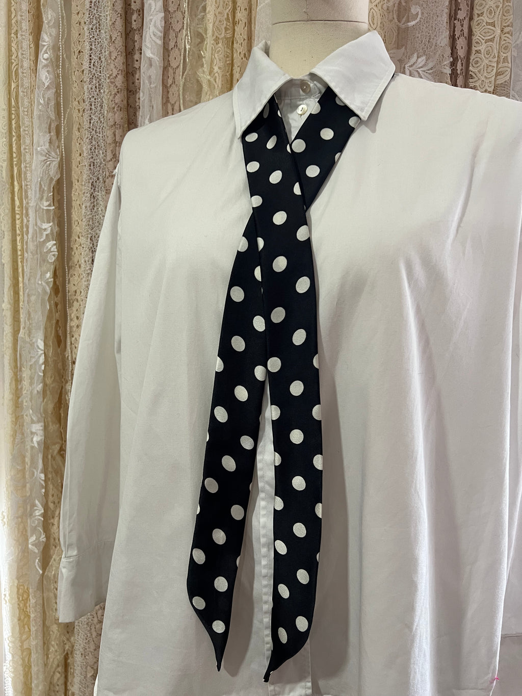 Black Polkadot Skinny Scarf