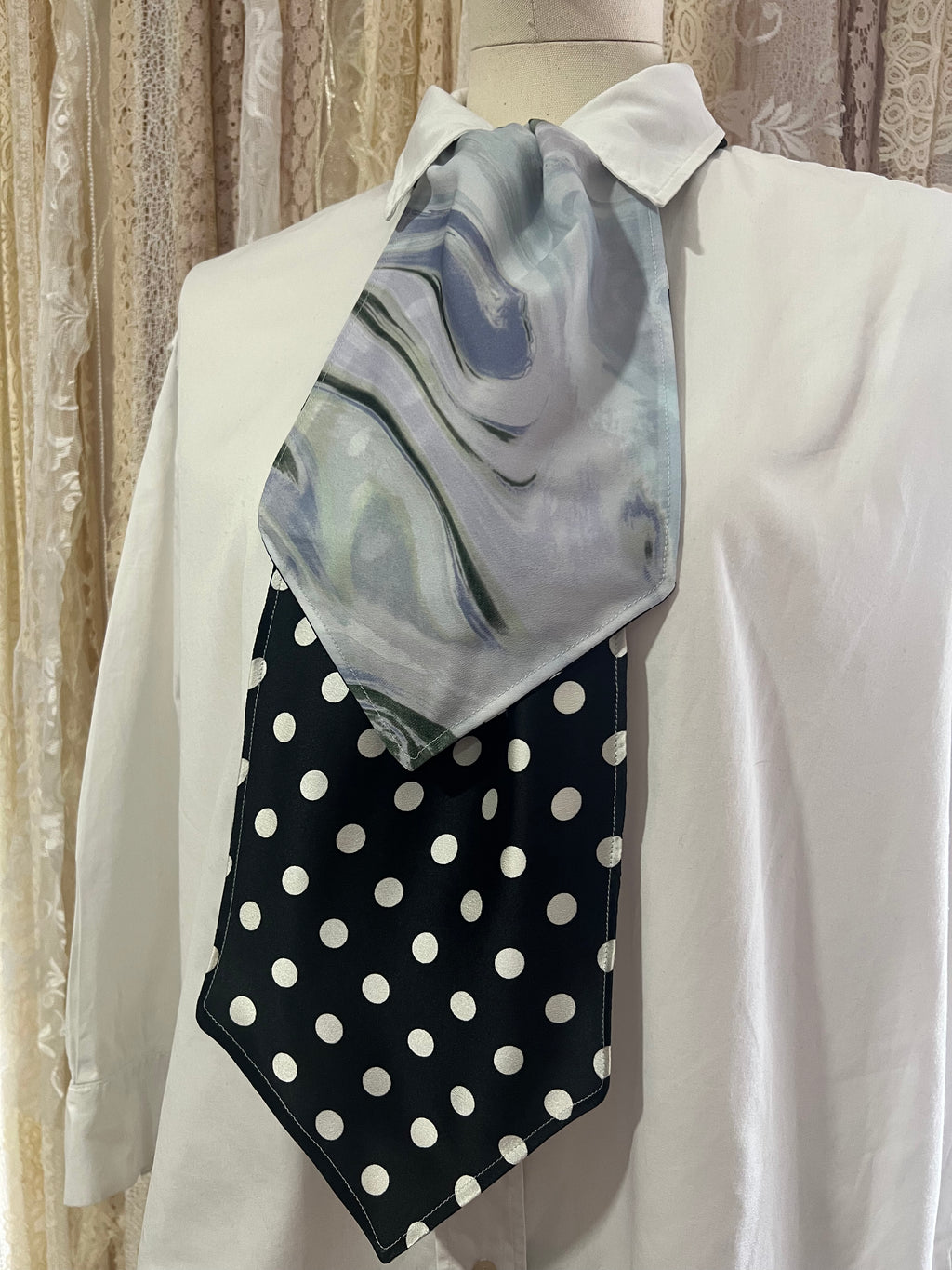 Blue Waves and Polkadot Reversible Cravat
