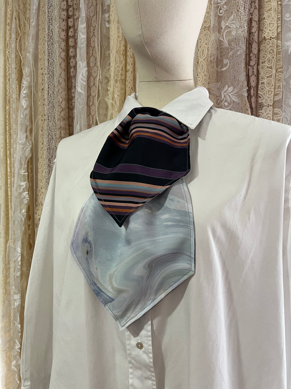 Blue Waves and Silky Stripe Reversible Cravat
