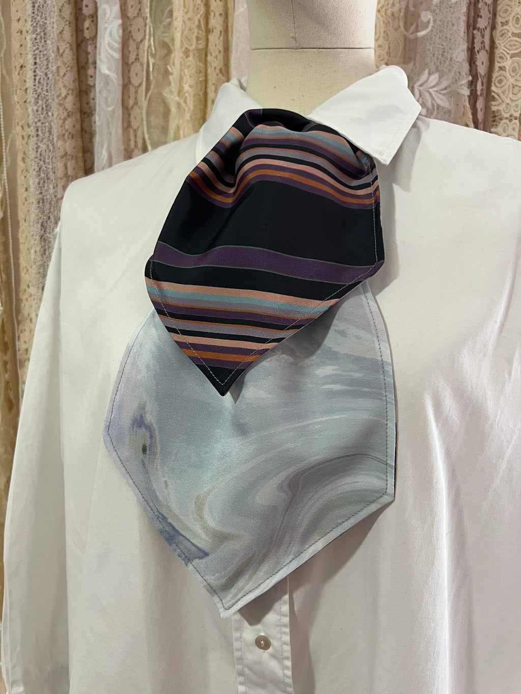 Blue Waves and Silky Stripe Reversible Cravat