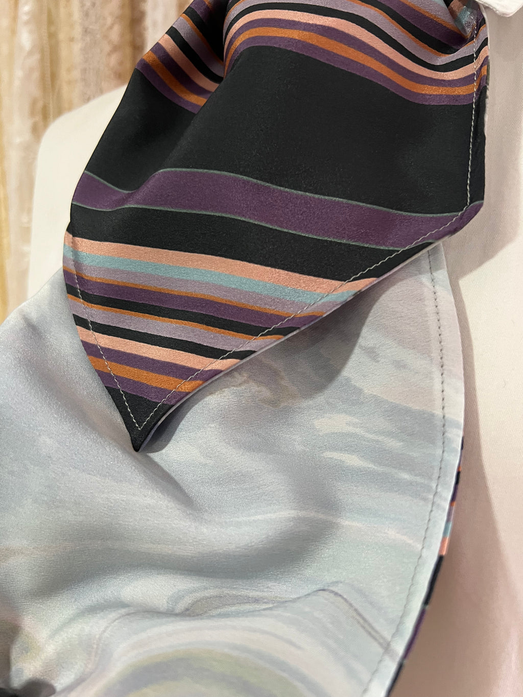 Blue Waves and Silky Stripe Reversible Cravat