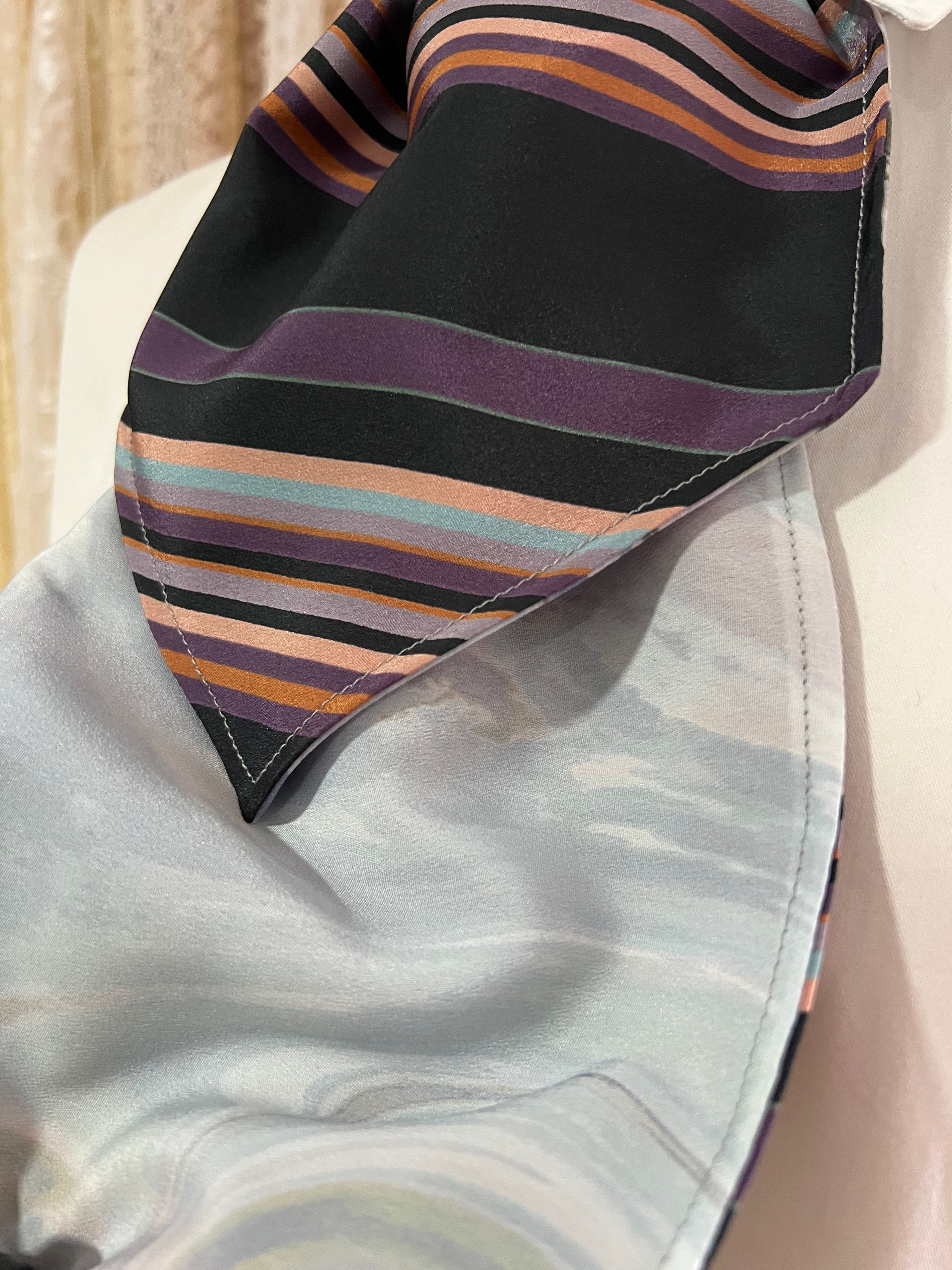 Blue Waves and Silky Stripe Reversible Cravat