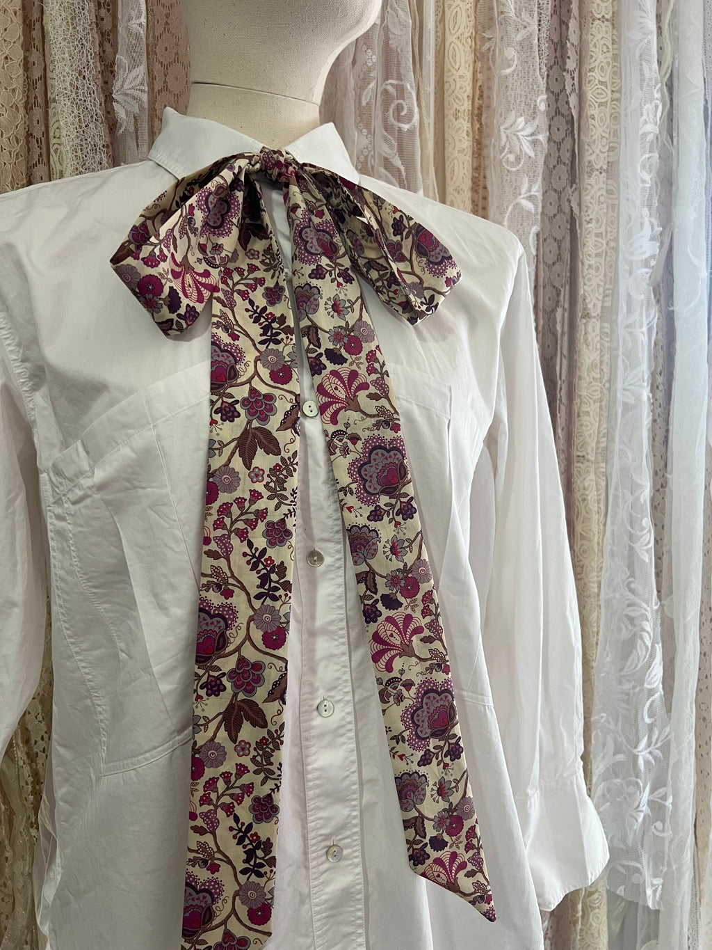 ‘Mabelle’ Pink Tana Lawn Cotton Pussybow Tie Collar