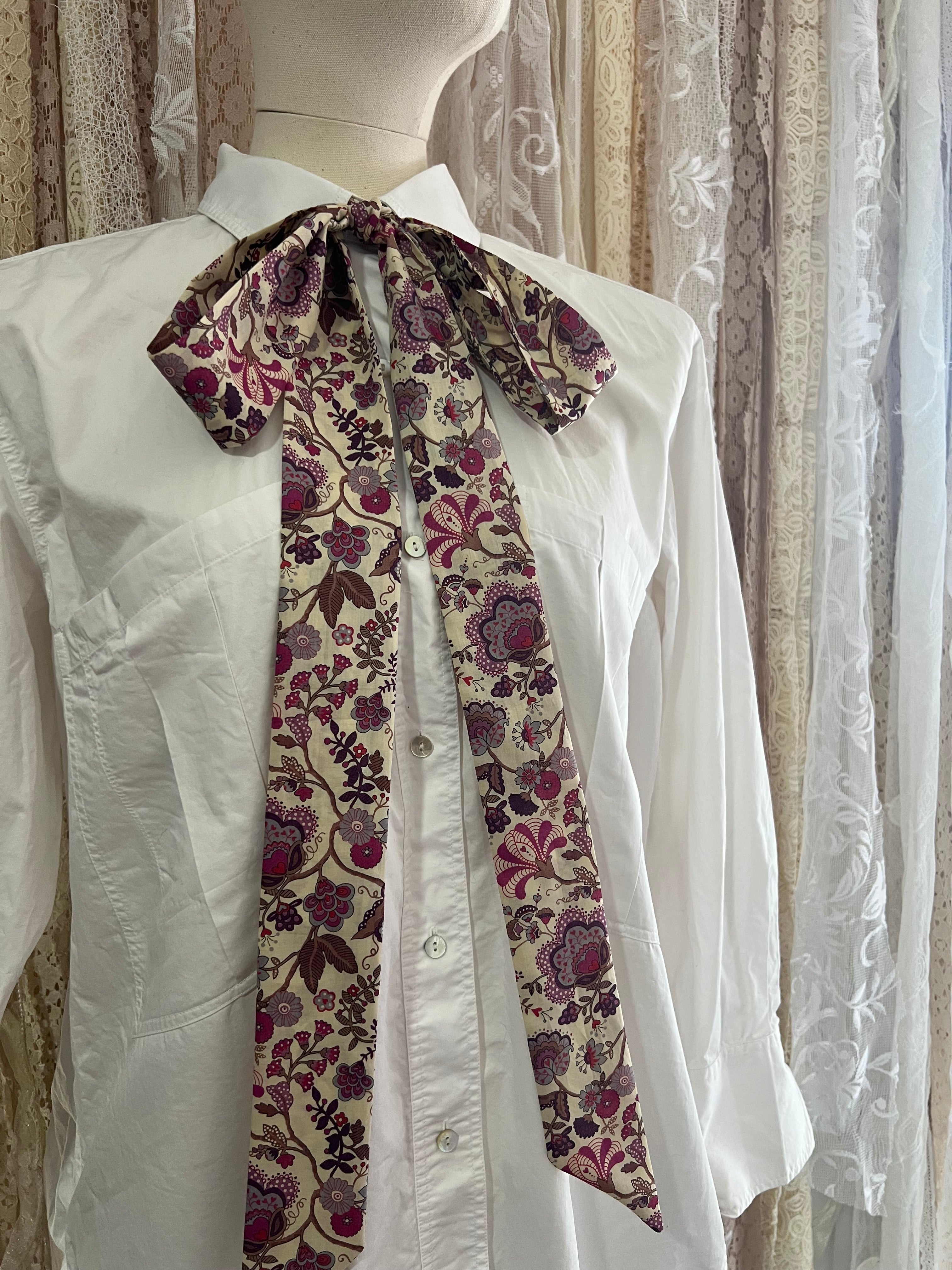 ‘Mabelle’ Pink Tana Lawn Cotton Pussybow Tie Collar