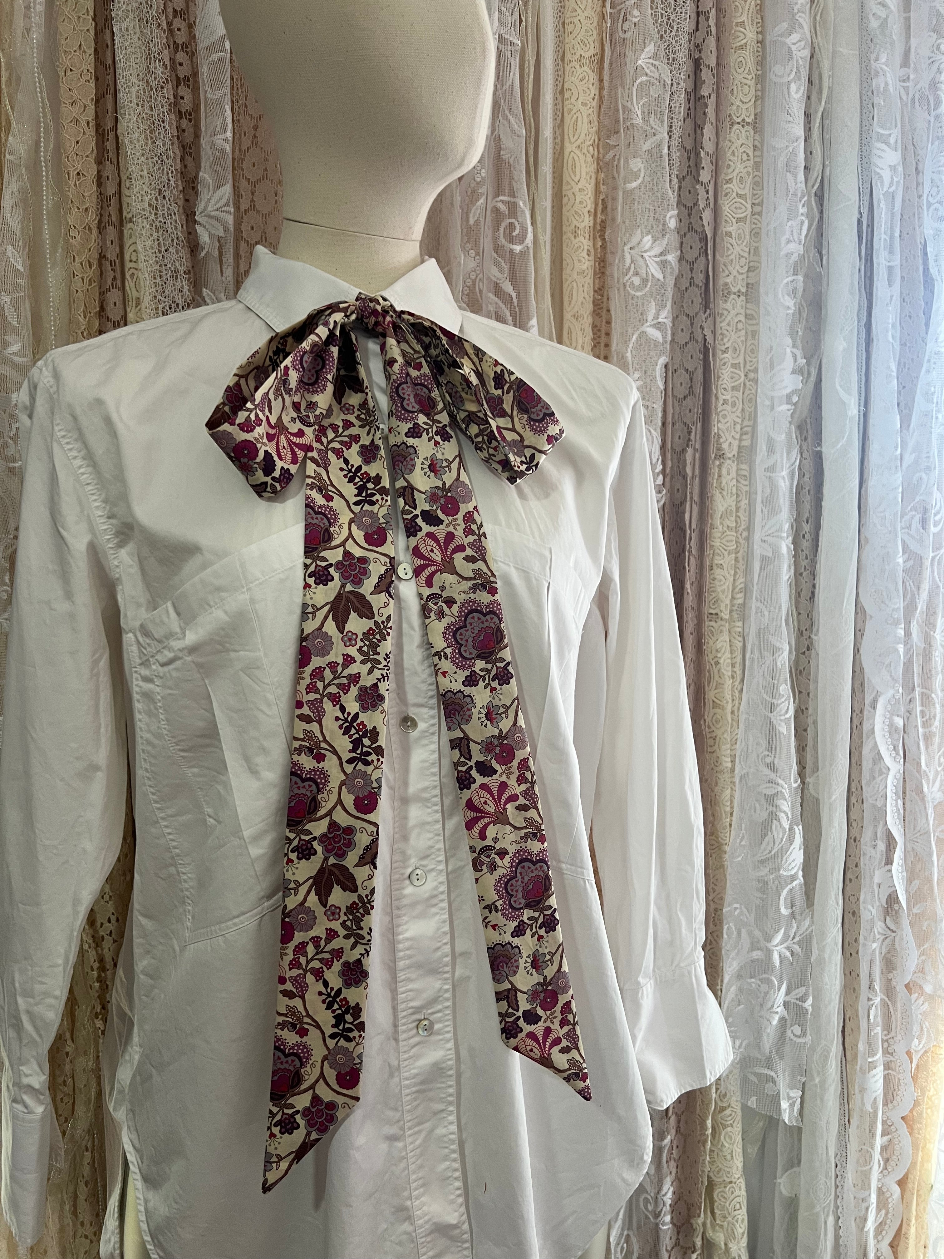 ‘Mabelle’ Pink Tana Lawn Cotton Pussybow Tie Collar