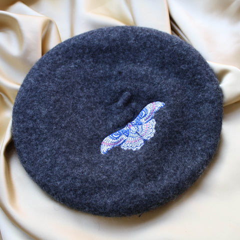 Charcoal The Fruit Moth Logo Embroidered Beret