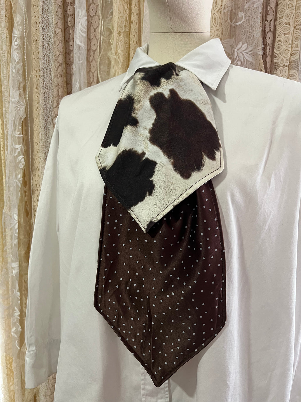 Cow Print and Chocolate Polkadot Reversible Cravat