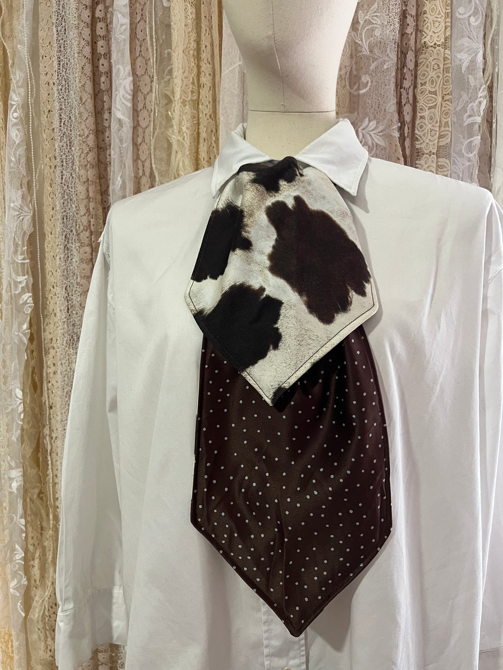Cow Print and Chocolate Polkadot Reversible Cravat