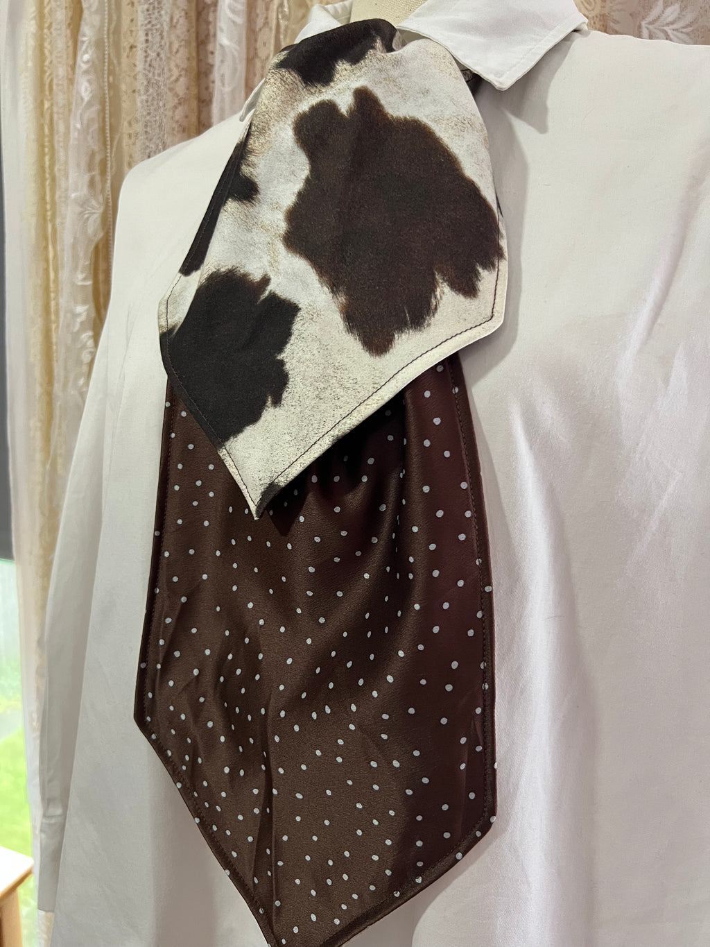 Cow Print and Chocolate Polkadot Reversible Cravat