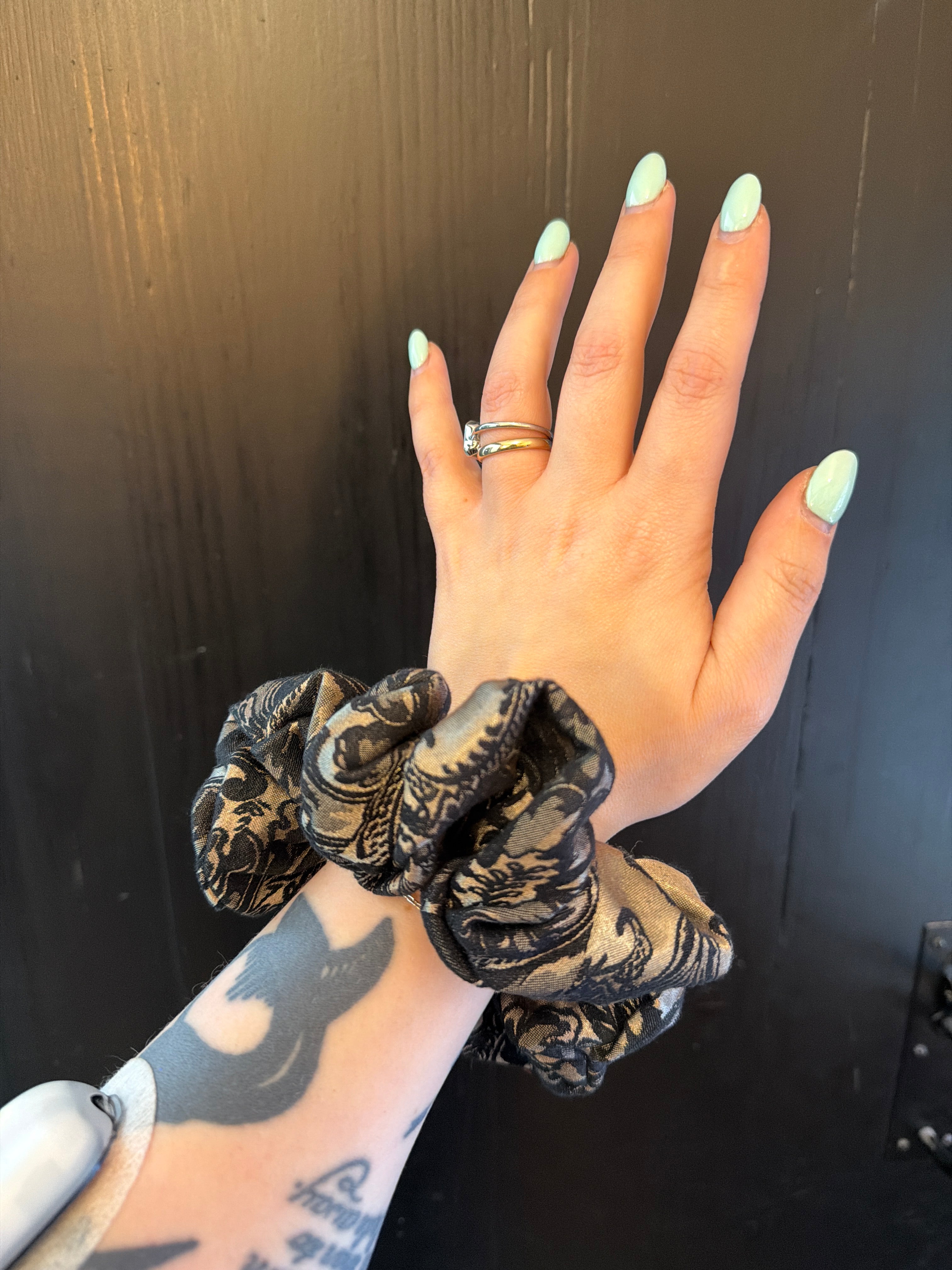 Chocolate Jacquard Satin Scrunchie