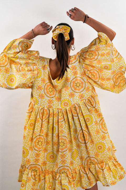 Dorothy Yellow Retro Floral Smock Midi Dress