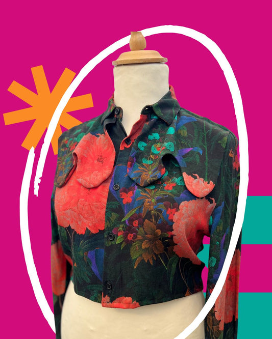 Handmade statement collar blouse, reworked collar shirt made in Manchester, one of a kind blouse