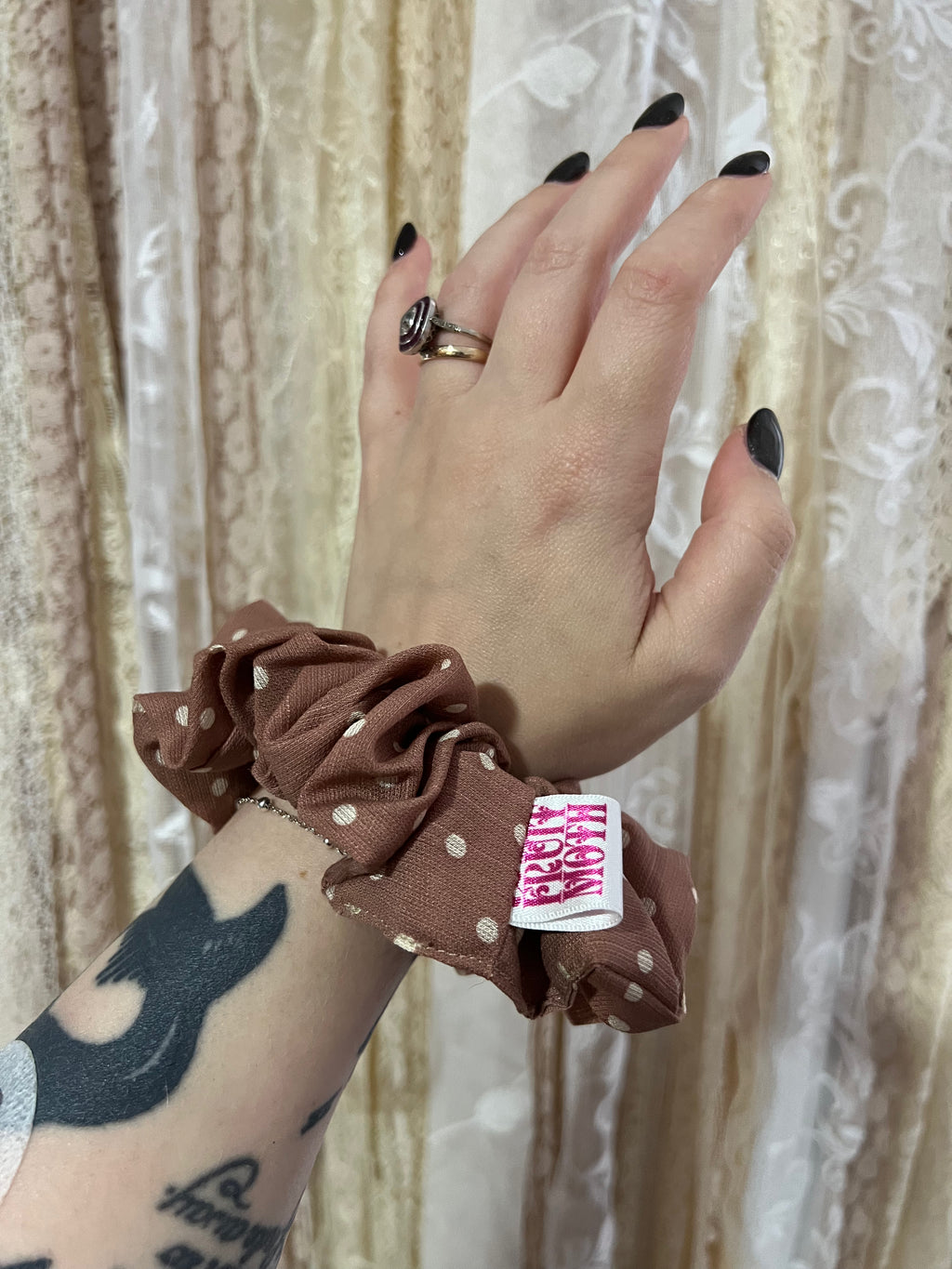 Deep Peach Polkadot Scrunchie