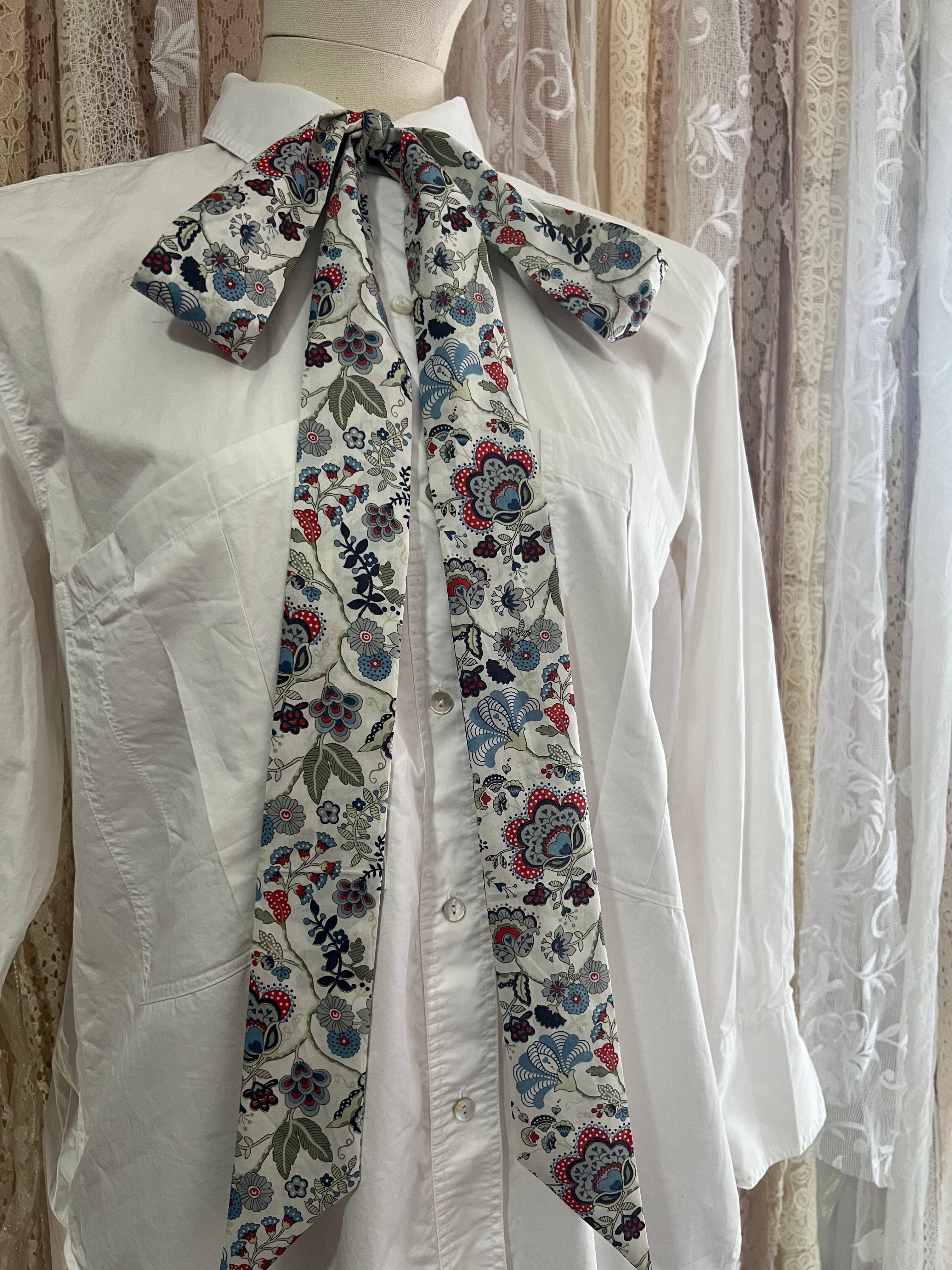 ‘Mabelle’ Blue Tana Lawn Cotton Pussybow Tie Collar