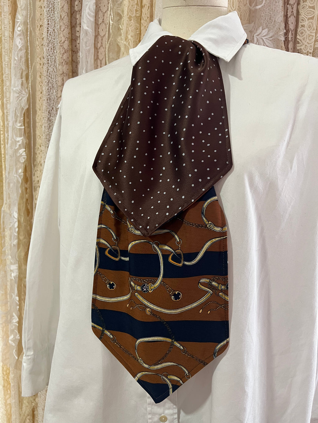 Equestrian Stripe and Chocolate Polkadot Reversible Cravat