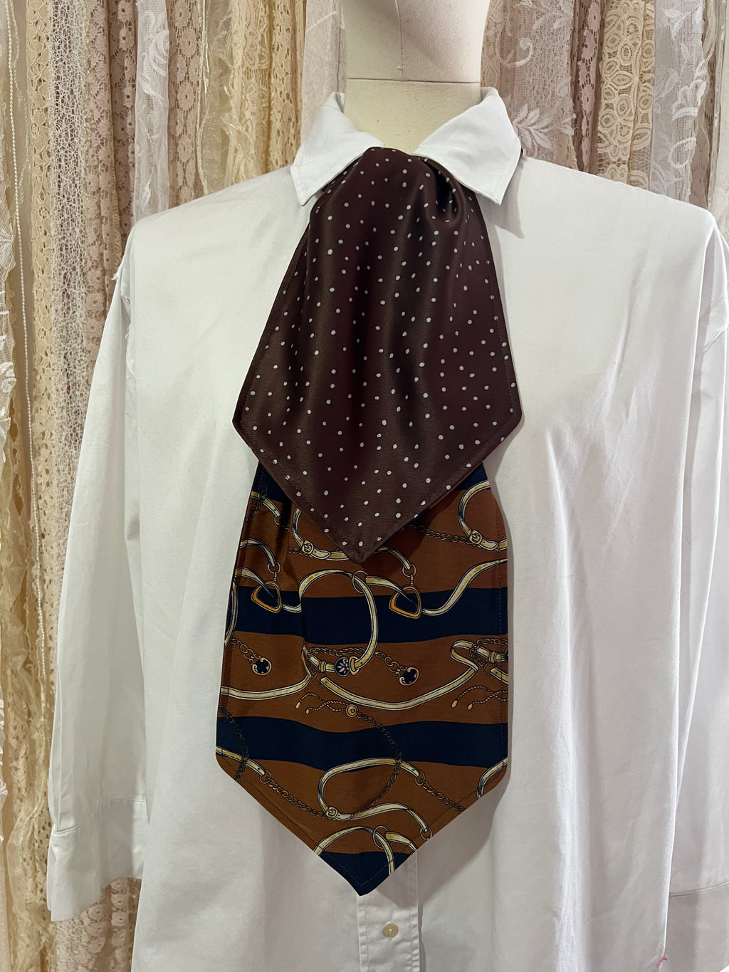 Equestrian Stripe and Chocolate Polkadot Reversible Cravat
