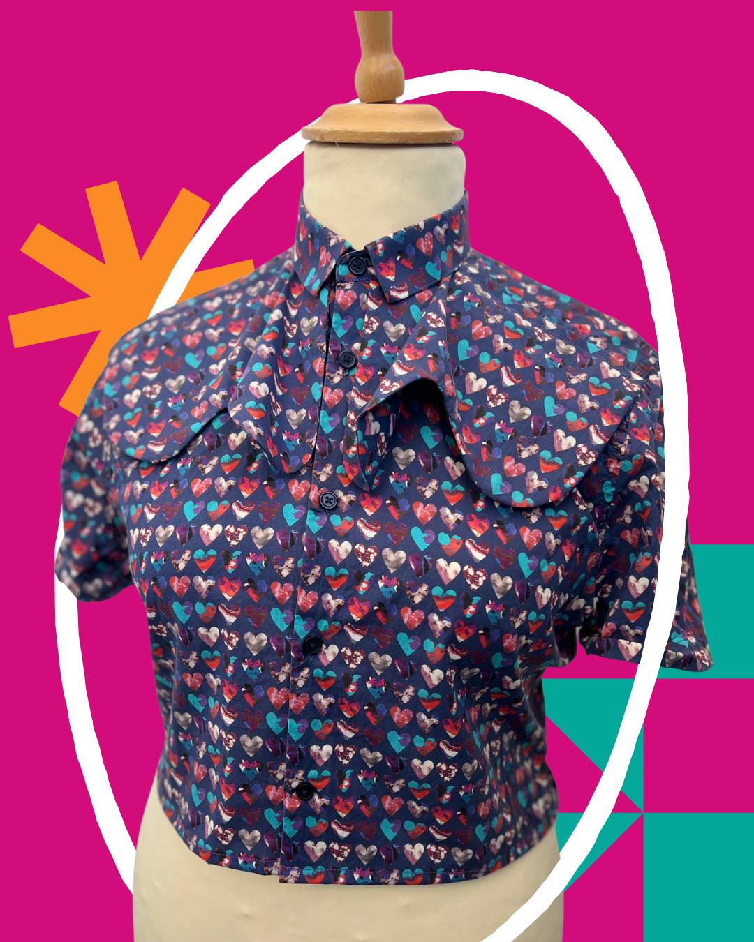 Handmade statement collar blouse, reworked collar shirt made in Manchester, one of a kind blouse