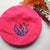 Flouro pink moon & crystals embroidered beret. She is made from a preloved bright pink wool beret bought from a charity shop, and has been embroidered on the top with a moon and crystal design.