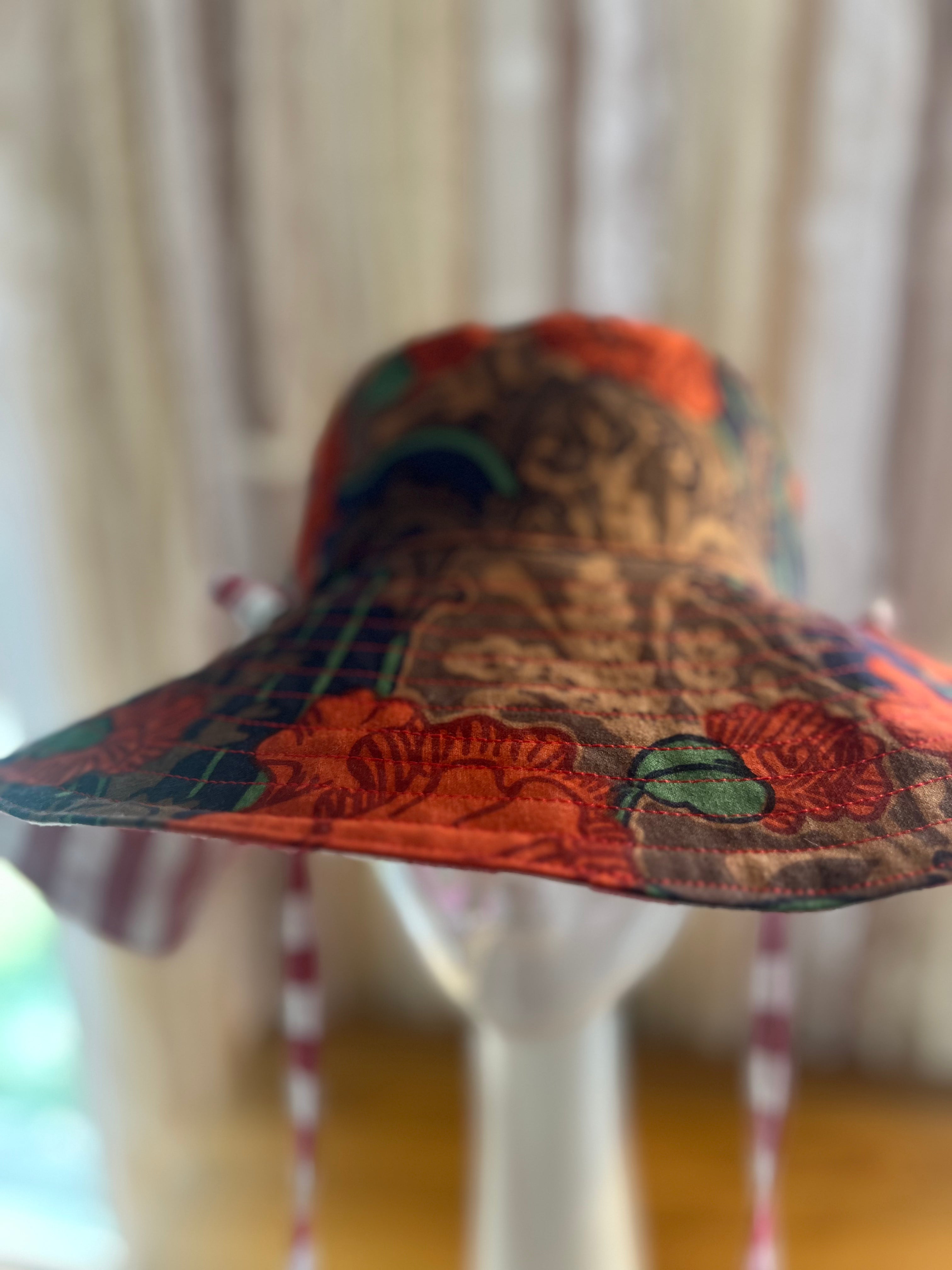 Liberty Clementina & Gingham Reversible Tie Wide Brim Hat