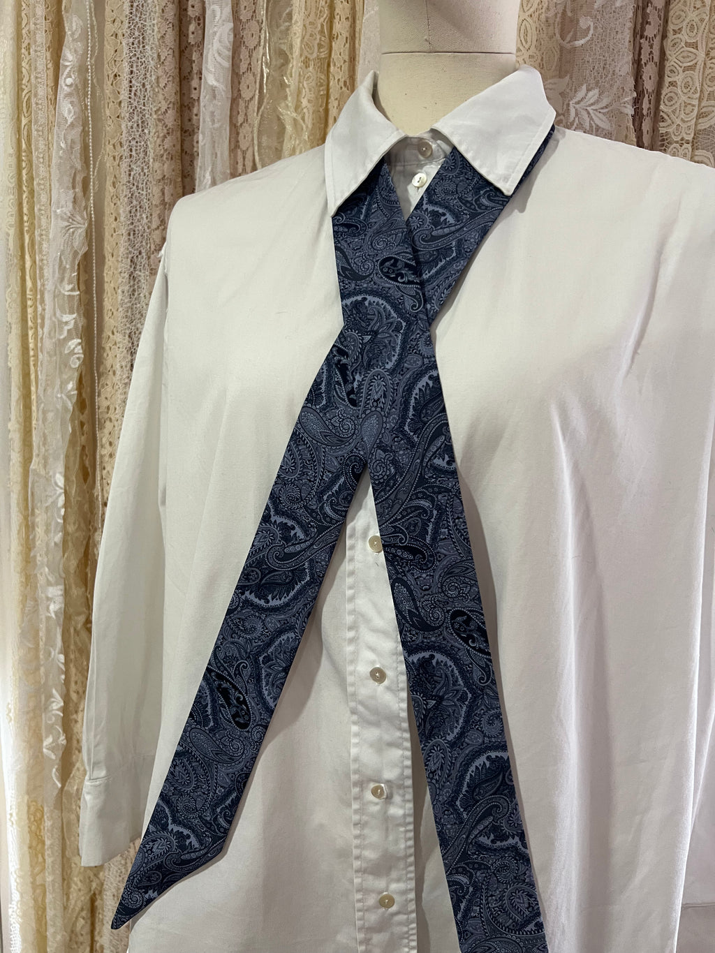 Navy Paisley Skinny Scarf