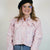 White & Pink Floral Wave Collar Cropped Blouse
