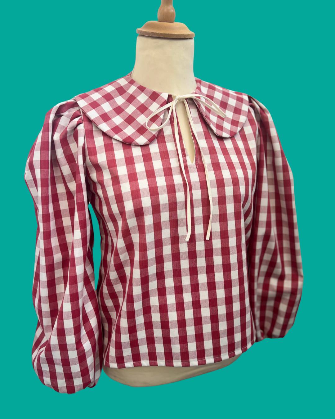 Ophelia Statement Collar Blouse in Red Gingham