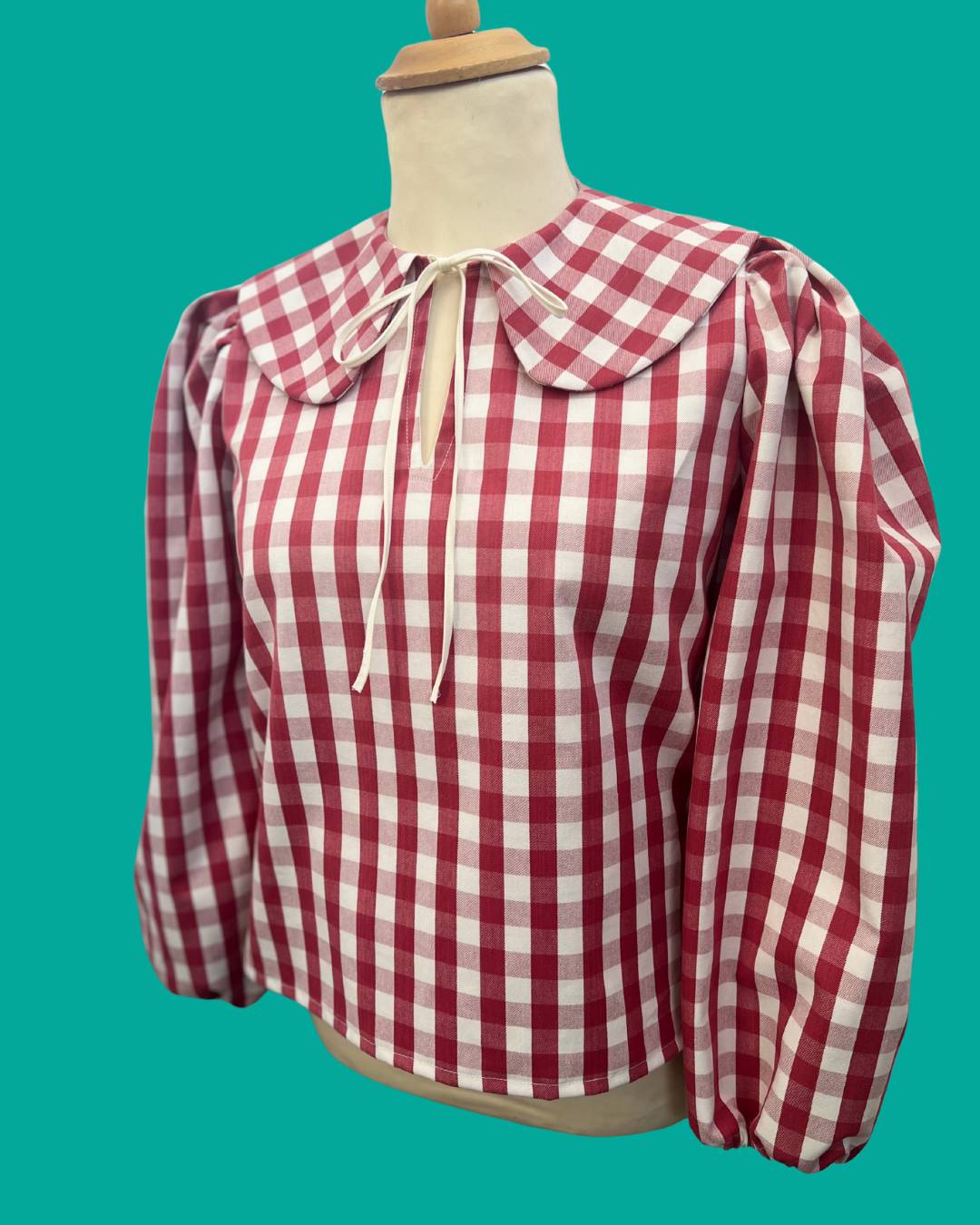Ophelia Statement Collar Blouse in Red Gingham