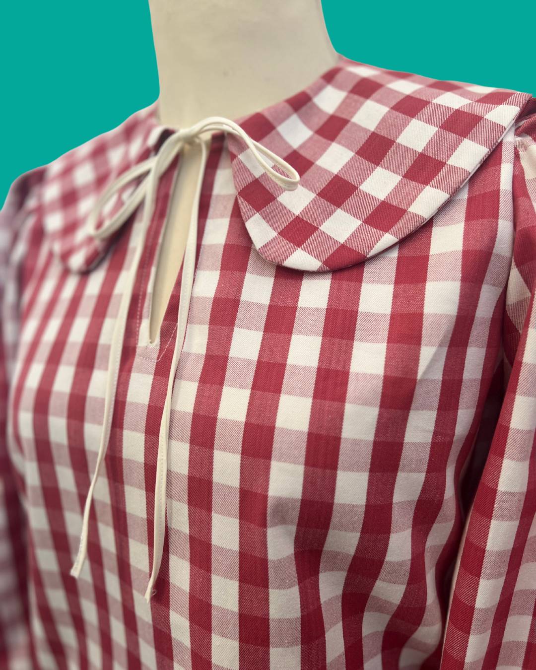 Ophelia Statement Collar Blouse in Red Gingham