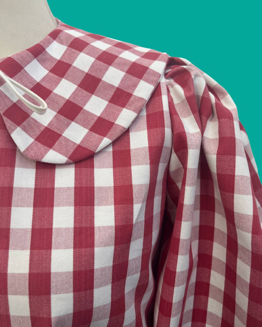 Ophelia Statement Collar Blouse in Red Gingham