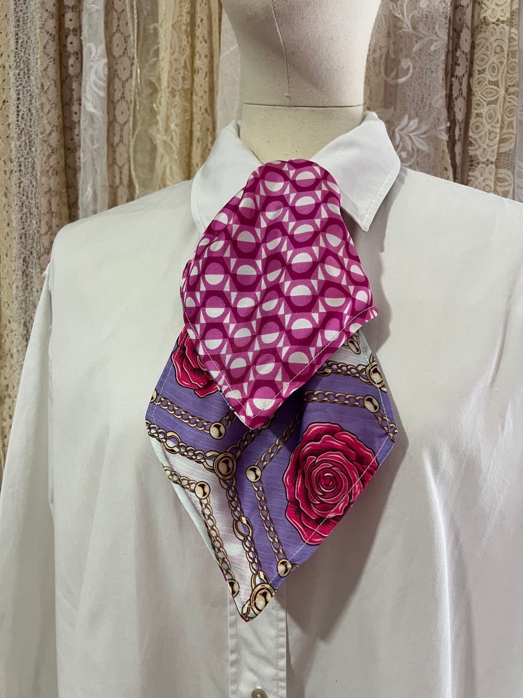 Pink Retro and Rose Chain Reversible Cravat