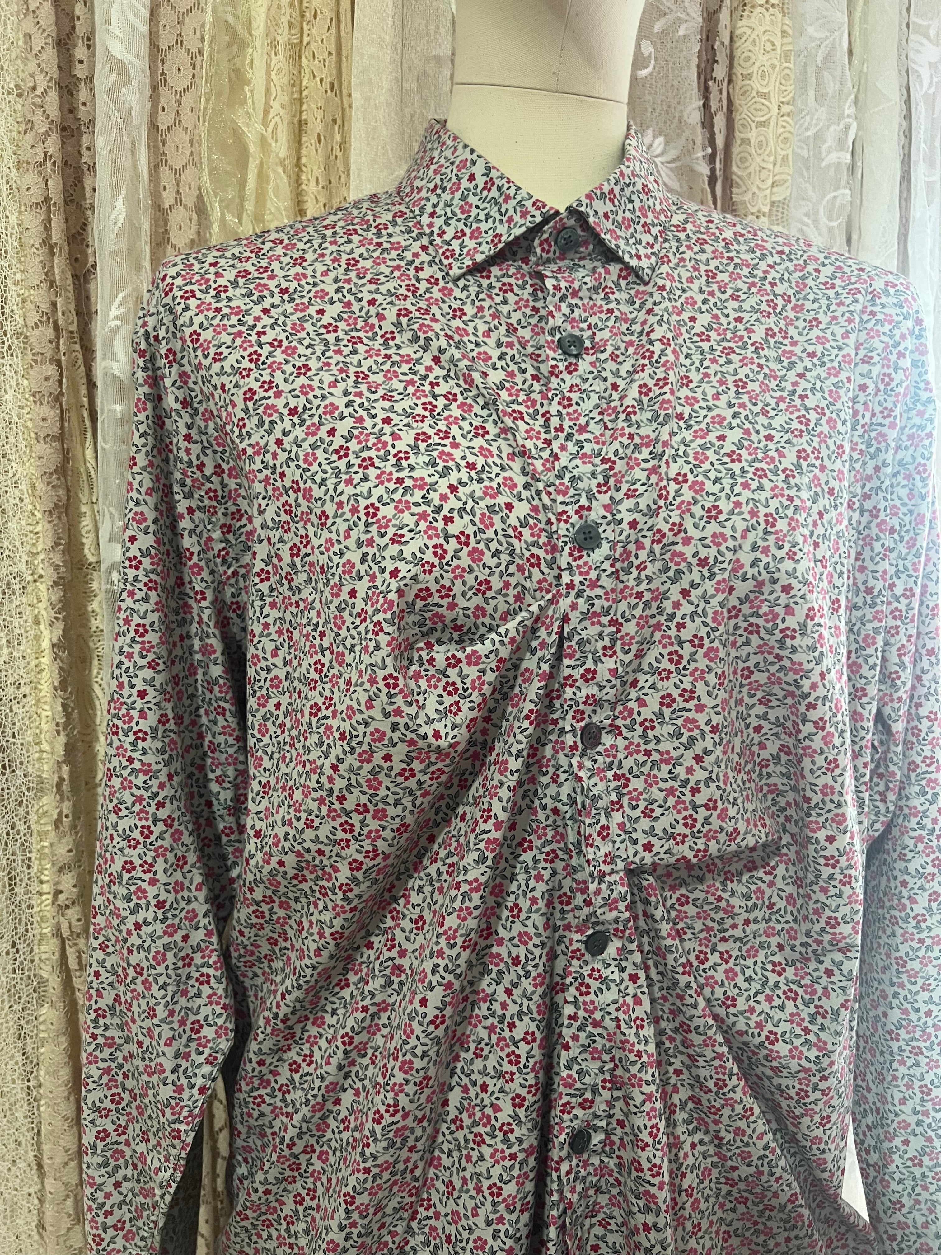 Reworked Drape Front Blouse in Pink Daisy - XXL