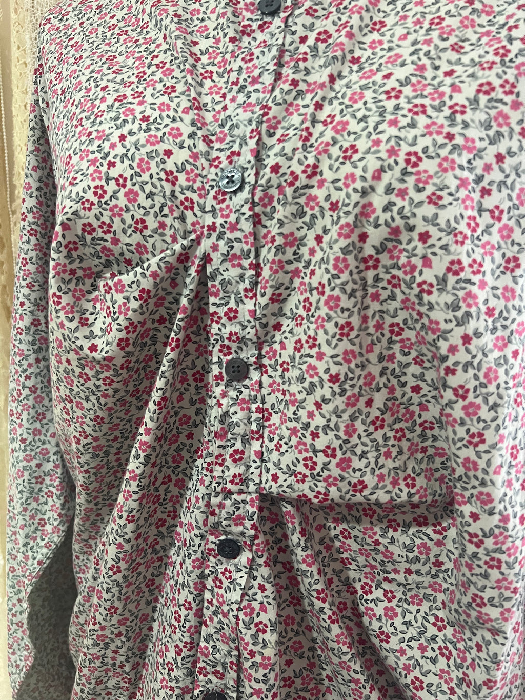 Reworked Drape Front Blouse in Pink Daisy - XXL