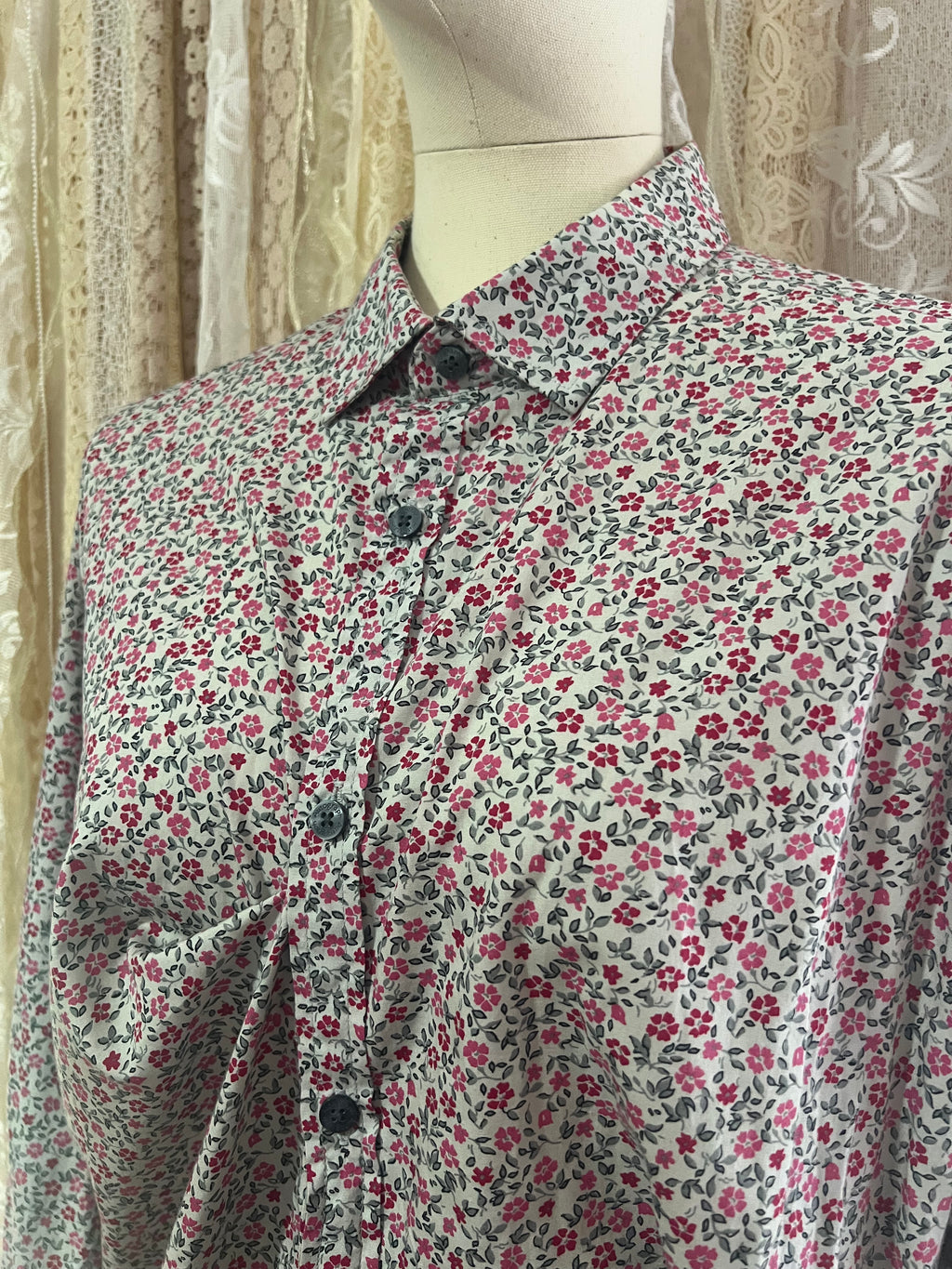 Reworked Drape Front Blouse in Pink Daisy - XXL