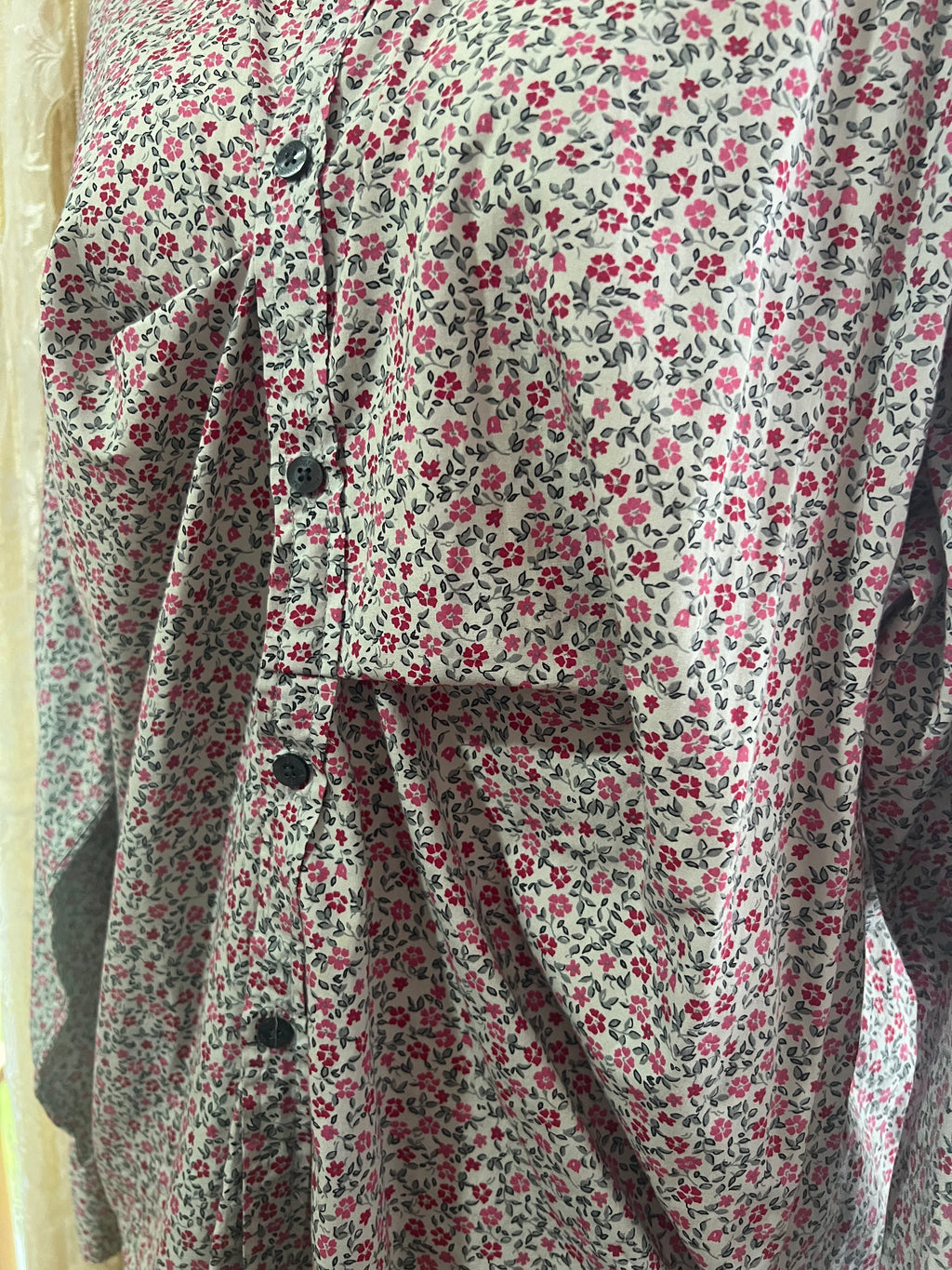 Reworked Drape Front Blouse in Pink Daisy - XXL