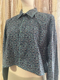 Reworked Embroidered Detail Cropped Blouse in Blue Ditsy Floral - XL