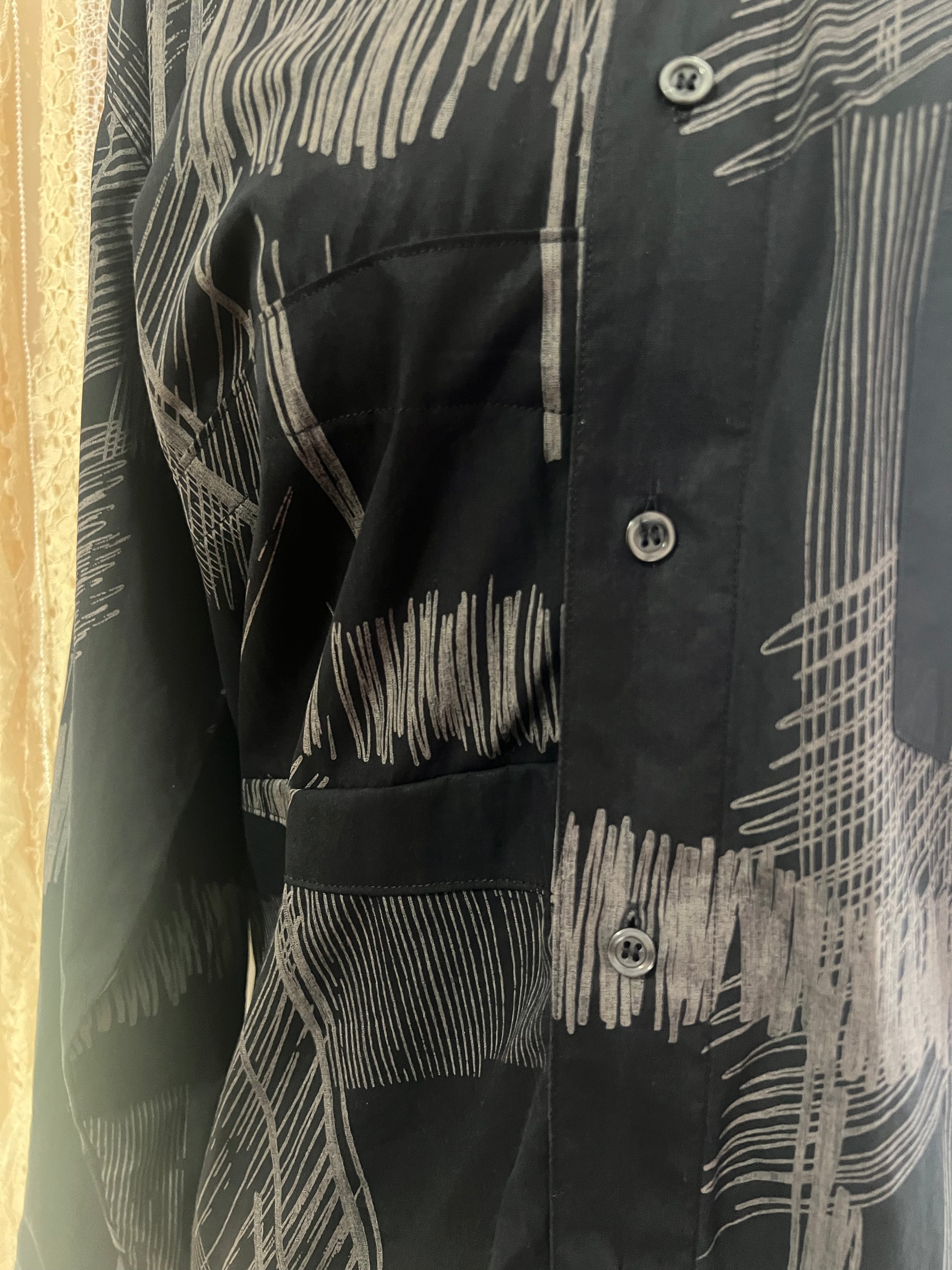 Reworked Origami Asymmetrical Blouse in Black Scribble - L