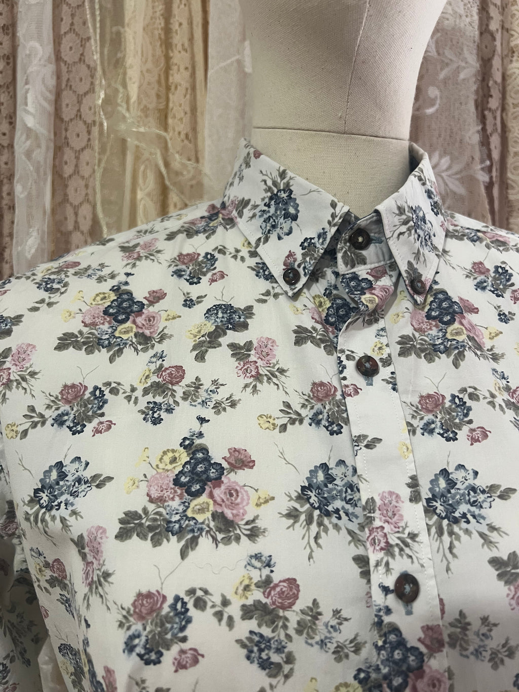 Reworked Peplum Cropped Blouse in Antique Floral - M