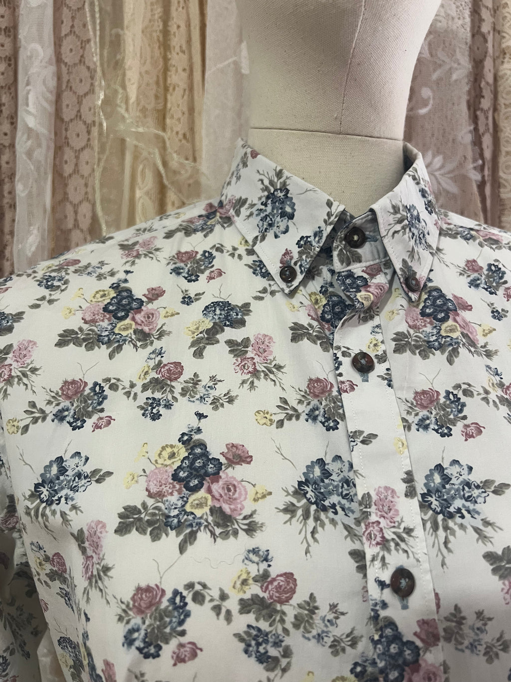 Reworked Peplum Cropped Blouse in Antique Floral - M
