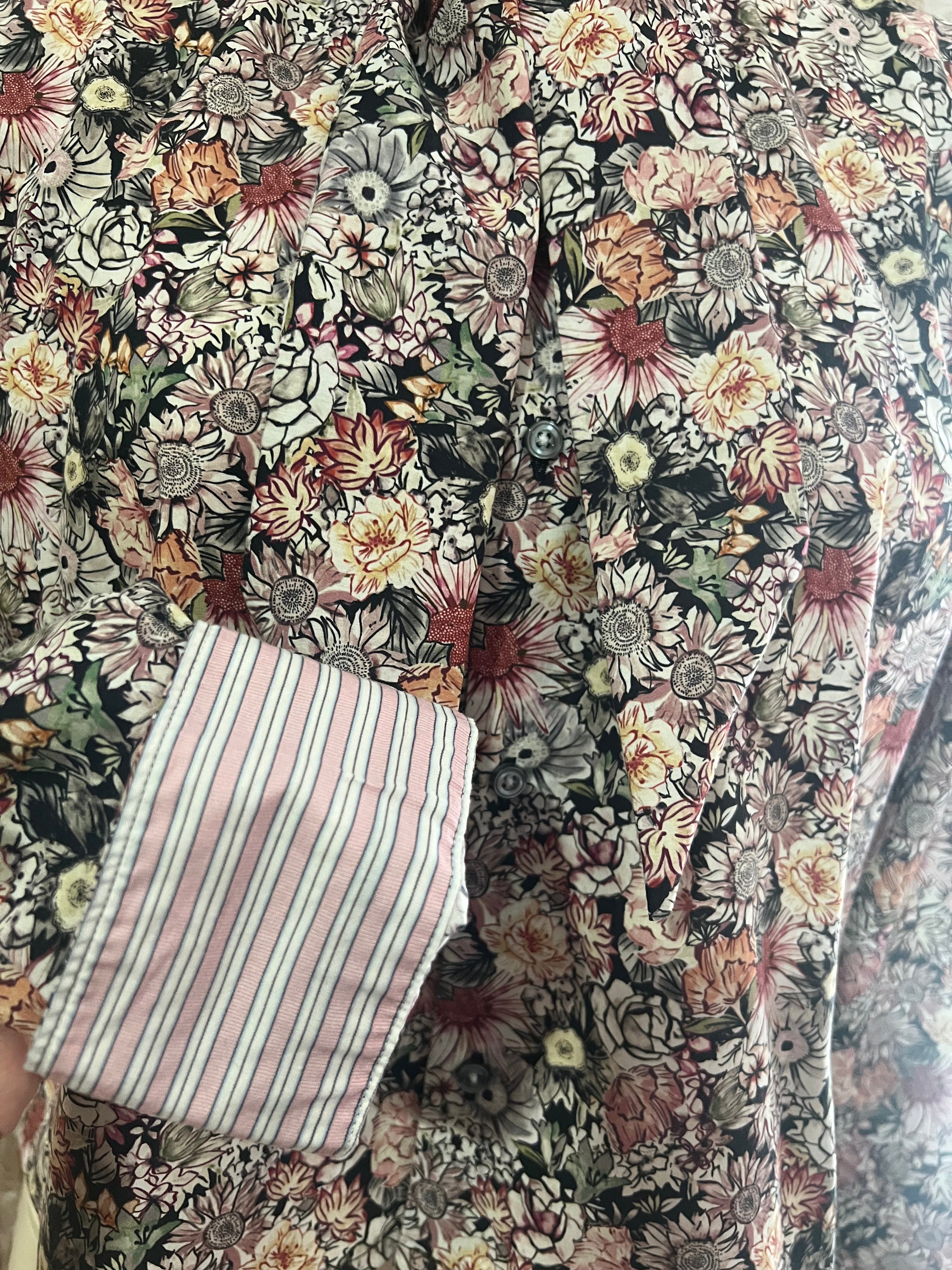 Reworked Tie Collar Cropped Blouse in 70s Floral - XL