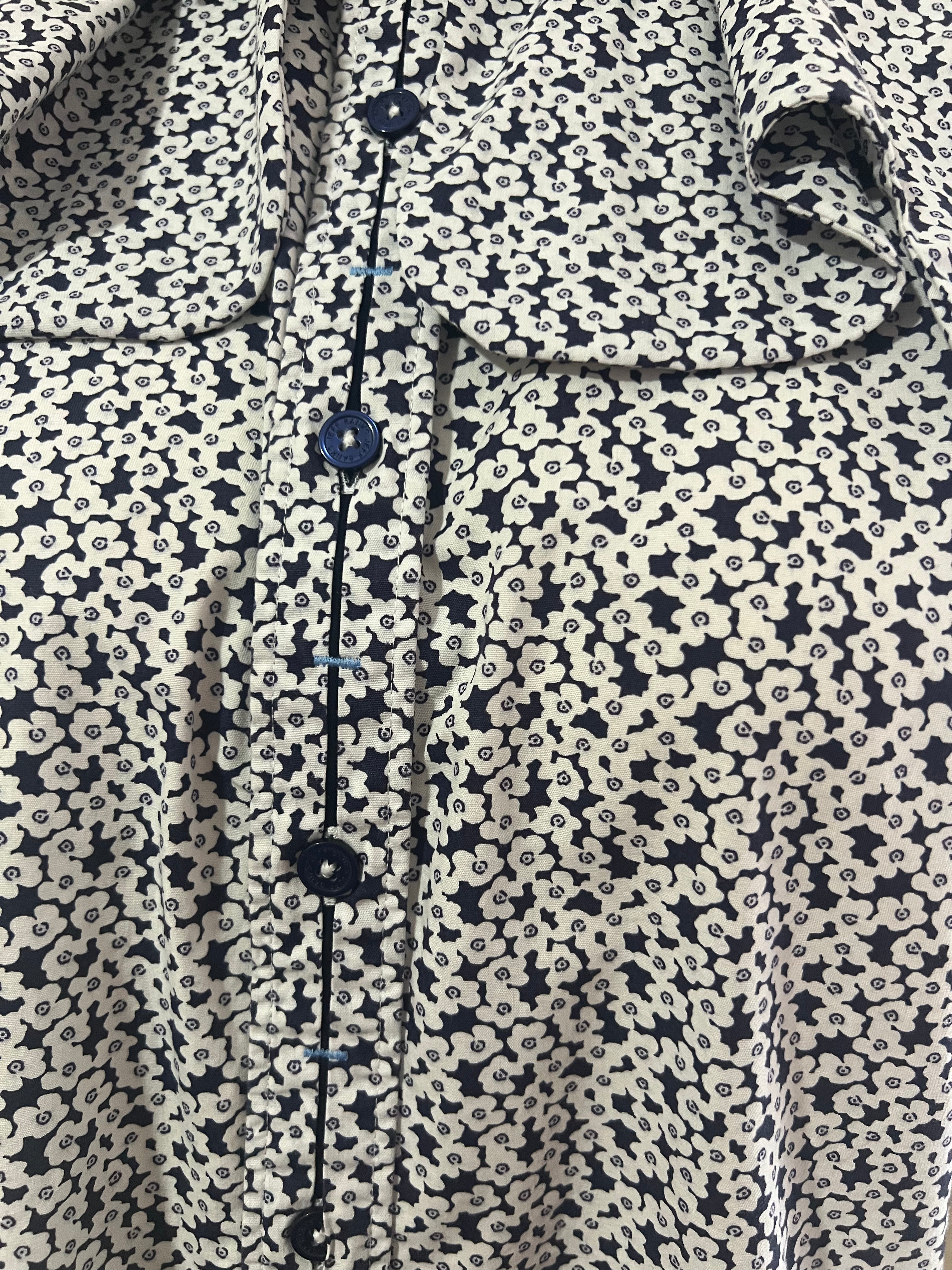 Reworked Wave Collar Cropped Blouse in Navy Doodle Floral - L